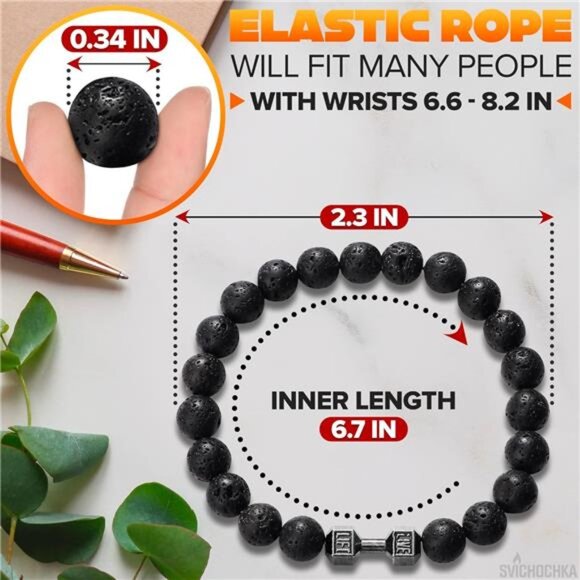 Men Women Beaded Bracelet Lava Stone Dumbbell Gym Stretch Elastic Motivational - Picture 2 of 8